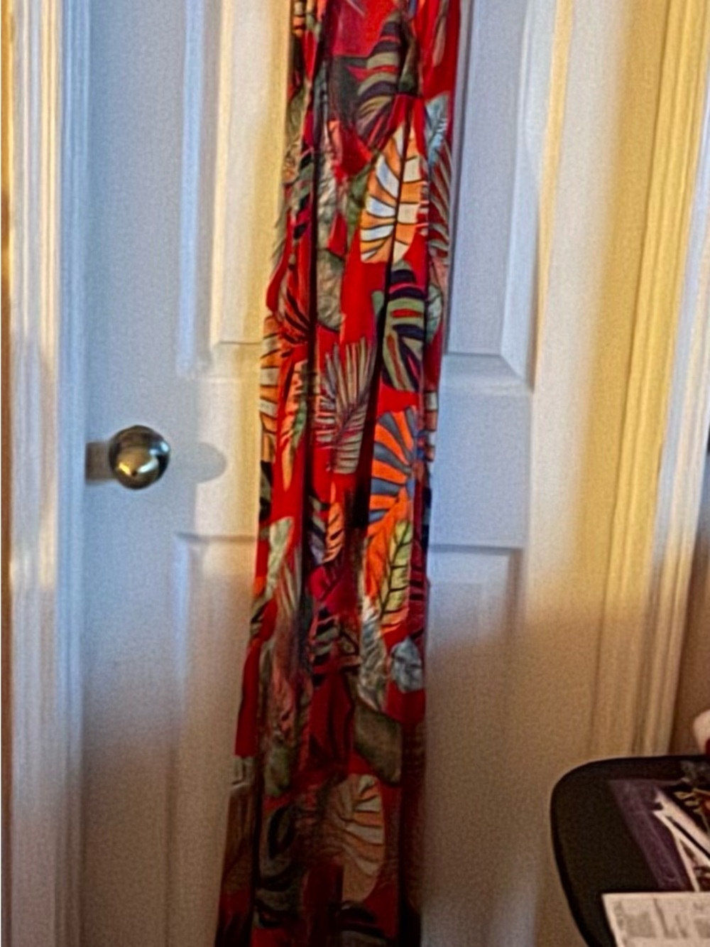 Red Tropical Leaf Maxi Dress - Unbranded